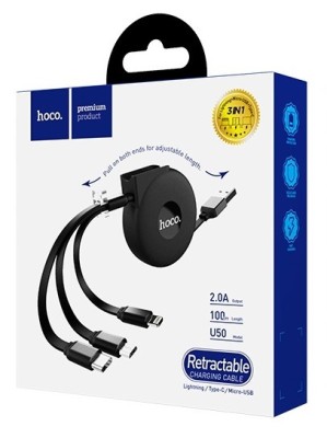 Usb Кабель-зарядка Hoco U50 3в1 Micro/Lightning/Type-C 2.2м черный Usb Кабель-зарядка Hoco U50 3в1 Micro/Lightning/Type-C 2.2м черный