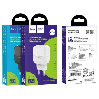 Сетевое зар. устр. Hoco C77A 2,4A 2USB, черное Сетевое зар. устр. Hoco C77A 2,4A 2USB, черное