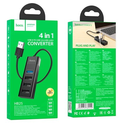 USB-хаб Hoco HB25 4 порта 3 USB2.0/1 USB3.0 черный USB-хаб Hoco HB25 4 порта 3 USB2.0/1 USB3.0 черный