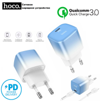 Сетевое зарядное устройство - Hoco Frozen Blue - 1-порт Type-С PD3.0/QC3.0 20W - ледяной/белый