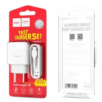 Сетевое зар. устр. Hoco C72A 1USB с шнуром Micro, белое Сетевое зар. устр. Hoco C72A 1USB с шнуром Micro, белое