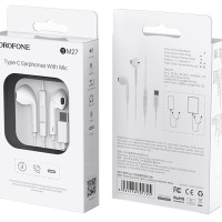 Стереонаушники Borofone BM27 Type-C с микрофоном 1.2м белые