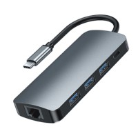 USB-C хаб Remax RU-U91 Retor series 9в1 3USB/HDMI/USB-C/MicroSD/TF/RJ45/VGA/AUX серый