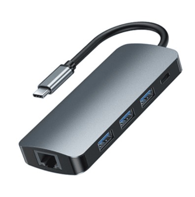 USB-C хаб Remax RU-U91 Retor series 9в1 3USB/HDMI/USB-C/MicroSD/TF/RJ45/VGA/AUX серый USB-C хаб Remax RU-U91 Retor series 9в1 3USB/HDMI/USB-C/MicroSD/TF/RJ45/VGA/AUX серый