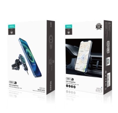 Держатель c беспроводной зарядкой 15W TOTU Speed series магнитный в дефлетор для i-Phone 12 синии Держатель c беспроводной зарядкой 15W TOTU Speed series магнитный в дефлетор для i-Phone 12 синии