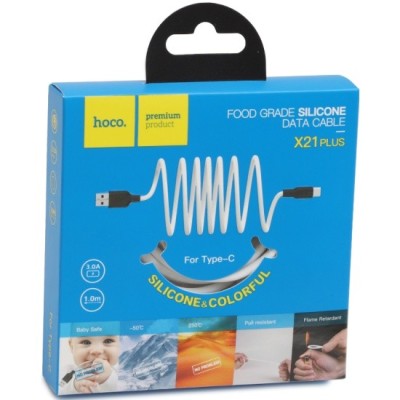 Usb Кабель-зарядка Type-C Hoco X21 Plus Silicone 2.4A 1м мягкий силиконовый белый Usb Кабель-зарядка Type-C Hoco X21 Plus Silicone 2.4A 1м мягкий силиконовый белый