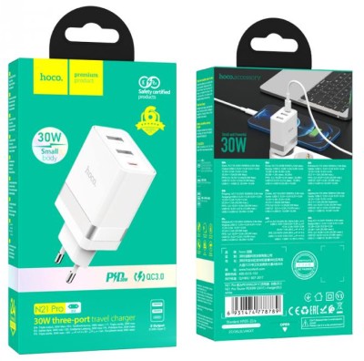 Сетевое зар. устр. Hoco N21 Pro 2USB/1С 30W белое Сетевое зар. устр. Hoco N21 Pro 2USB/1С 30W белое